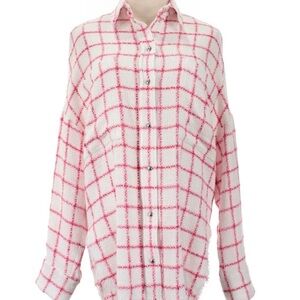 IRO Lennac Pink and White Plaid Button Down Shirt NWT